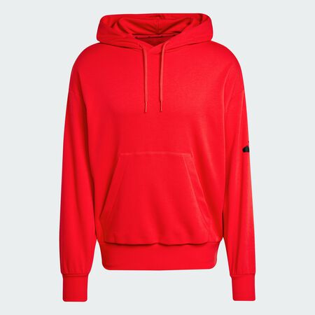 Essentials Loose-Fit 3 Bar Logo French Terry Hoodie : Pure Ruby / Black