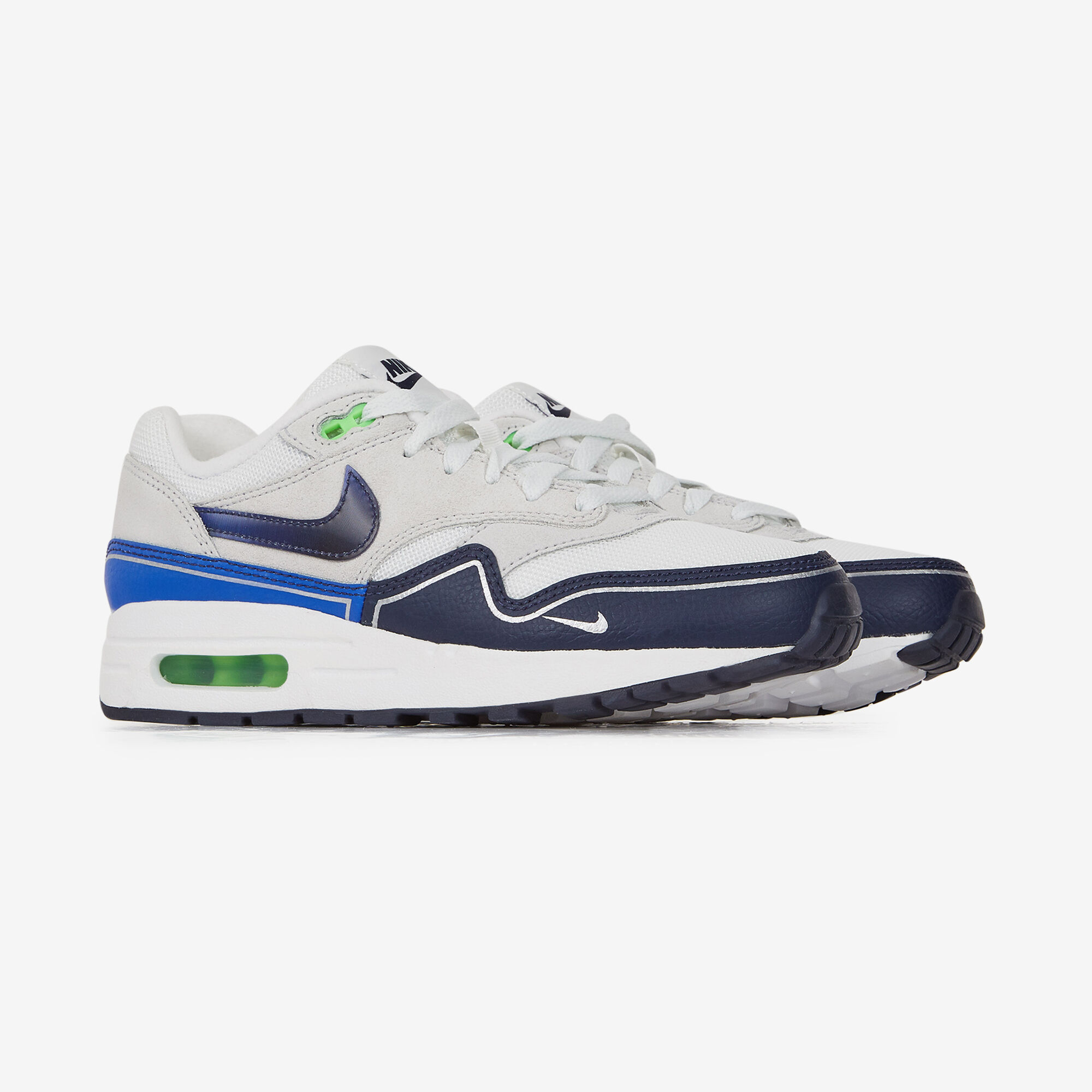NIKE AIR MAX 1 BLANC BLEU SNEAKERS ENFANT LACETS Courir