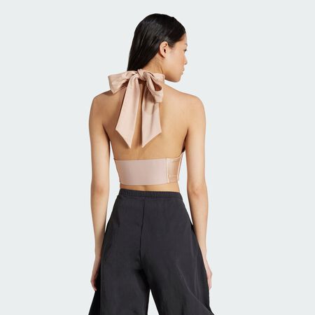 ADIDAS ORIGINALS Tie-Neck Crop Top Ash Pearl WOMEN