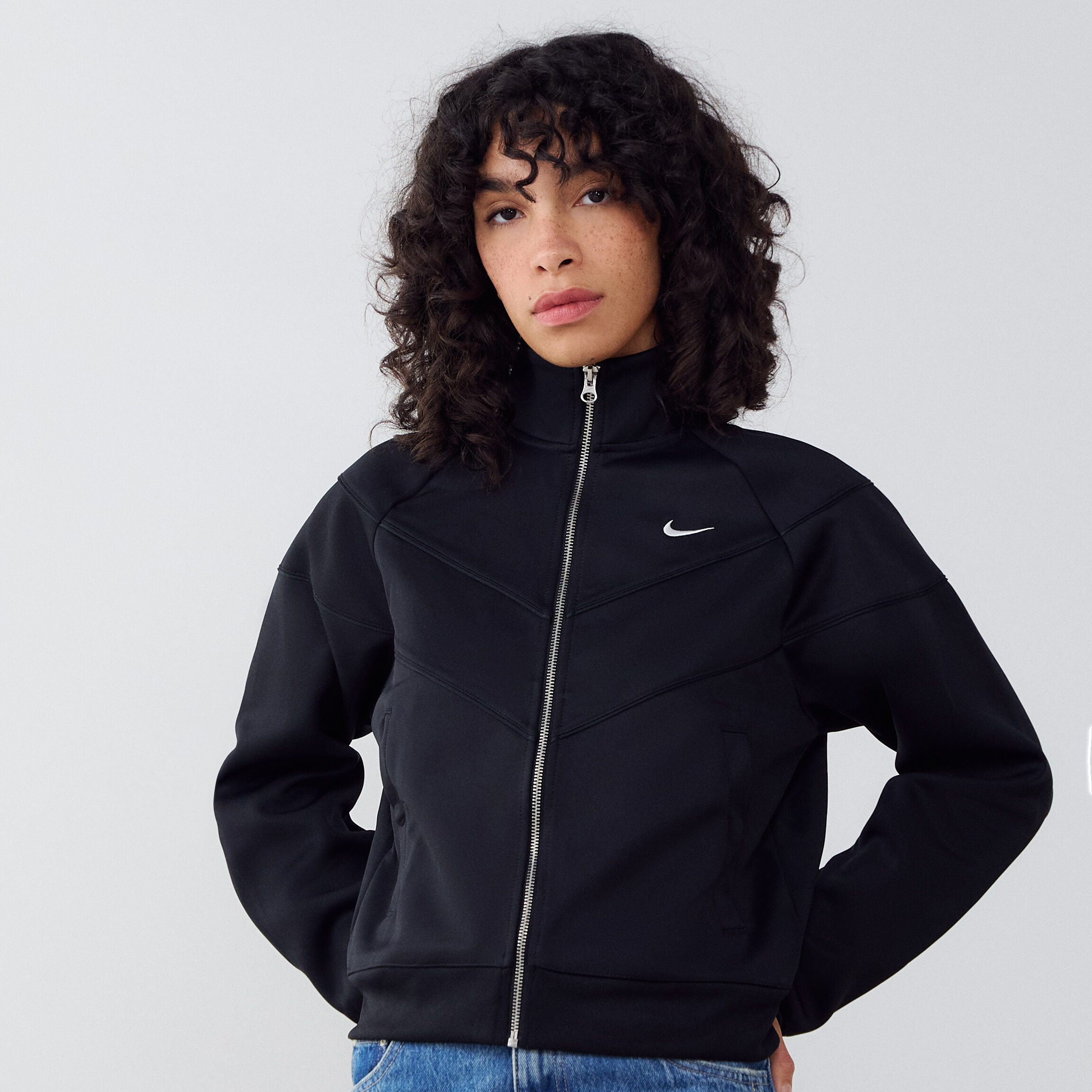 NIKE JACKET TRACKSUIT POLY KNIT BLACK/WHITE - JACKETS WOMEN