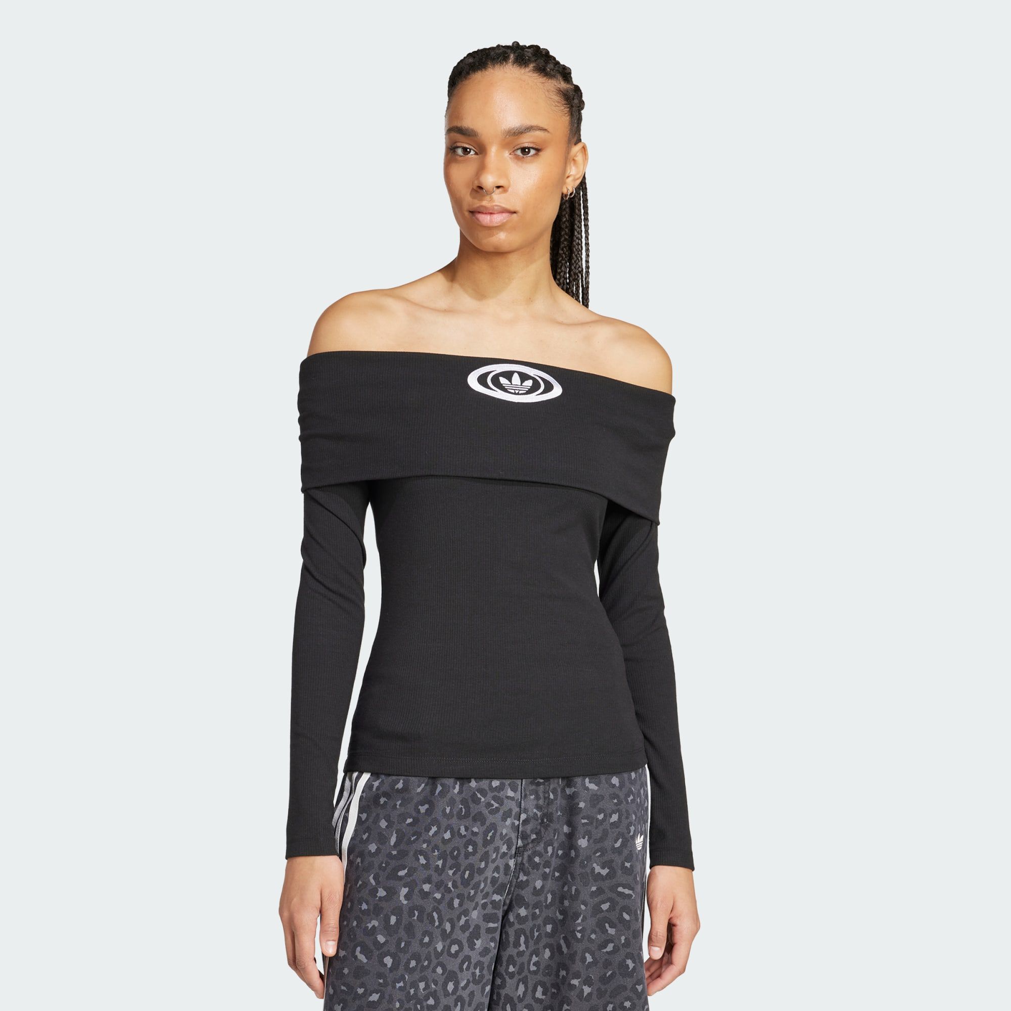 ★adidas★ Off shoulder tee black KC8796 adidas Originals Campus 2000 Off Shoulder Tee - Black