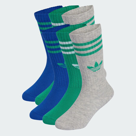 ADIDAS ORIGINALS 3-Stripes Crew Socks 6 Pairs Kids Medium Grey Heather / Royal Blue / Court Green TODDLERS