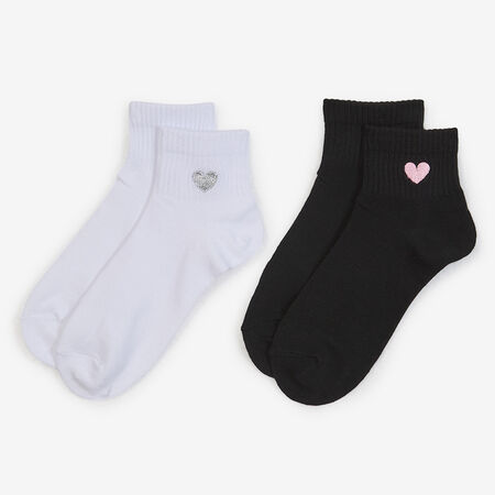 COURIR PACK CHAUSSETTES QUARTER BRODERIE CŒUR X WHITE/BLACK UNISEX