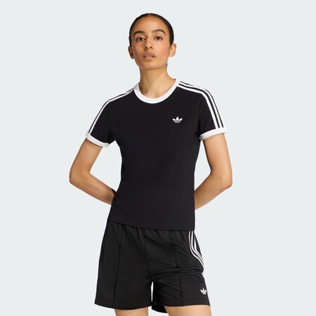 ADIDAS ORIGINALS T-SHIRT SLIM 3 STRIPES Black / White FEMME