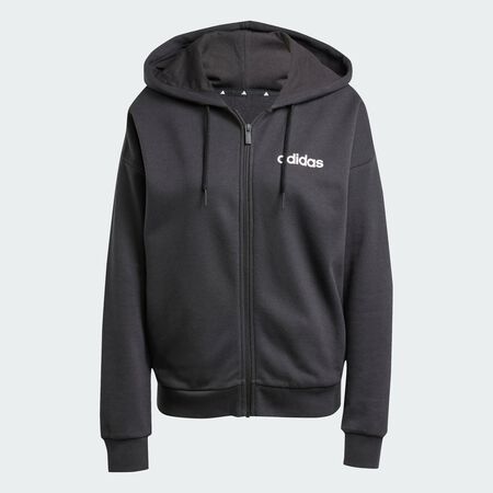 ADIDAS SPORTSWEAR Veste à capuche entièrement zippée French terry Essentials Linear (Grandes tailles) Black / White FEMME