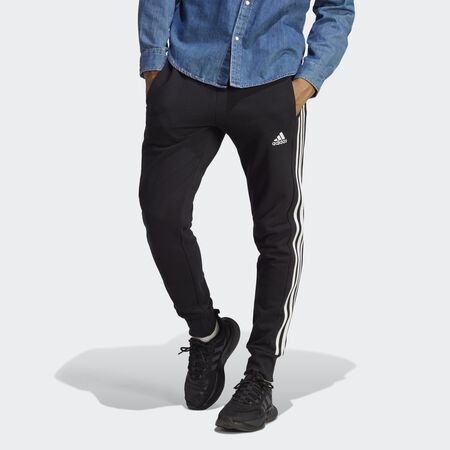 ADIDAS SPORTSWEAR Essentials French Terry Tapered Cuff 3-Stripes Pants Black / White MEN