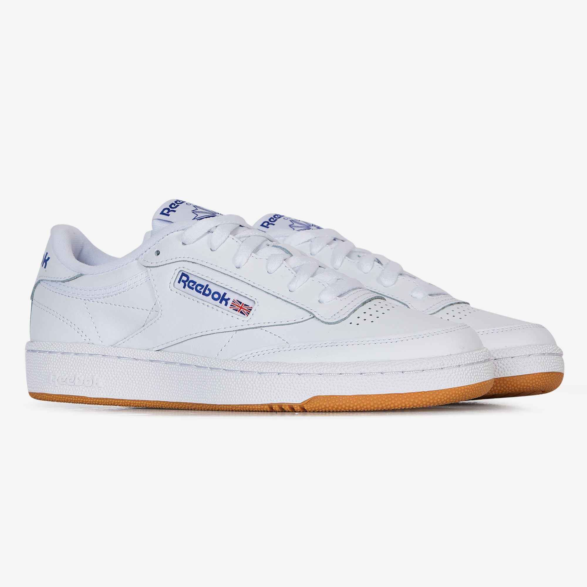REEBOK CLUB C 85 SNEAKERS FEMME BLANC BLEU LACETS Courir