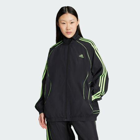 ADIDAS ORIGINALS Teamgeist Adicolor Oversized Woven Track Top Black / Signal Green WOMEN