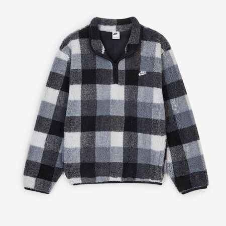 NIKE SWEAT HALF ZIP PLAID SHERPA BLACK/WHITE MEN