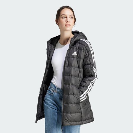 ADIDAS SPORTSWEAR Essentials 3-Stripes Light Down Hooded Parka Black WOMEN