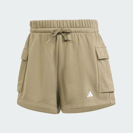 ADIDAS SPORTSWEAR Essentials Small Logo French Terry Cargo Shorts Olive Strata / White WOMEN