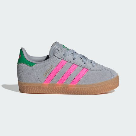 Chaussure Gazelle Comfort Closure Lacets Élastiques Enfants : Halo Silver / Lucid Pink / Green