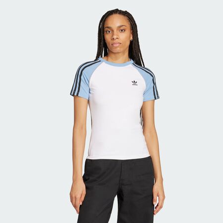 ADIDAS ORIGINALS Adicolor 3-Stripes Raglan Slim Tee White / Ash Blue WOMEN