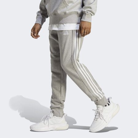 ADIDAS SPORTSWEAR Essentials French Terry Tapered Cuff 3-Stripes Pants Medium Grey Heather / White MEN