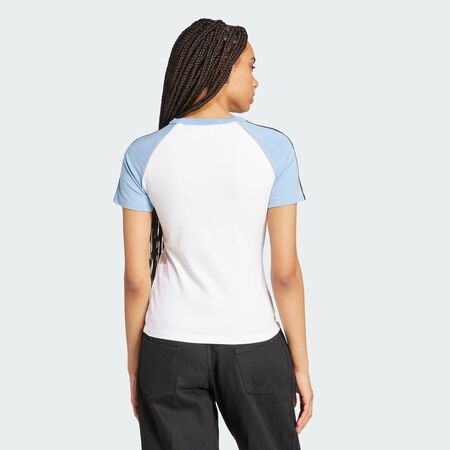 ADIDAS ORIGINALS Adicolor 3-Stripes Raglan Slim Tee White / Ash Blue WOMEN