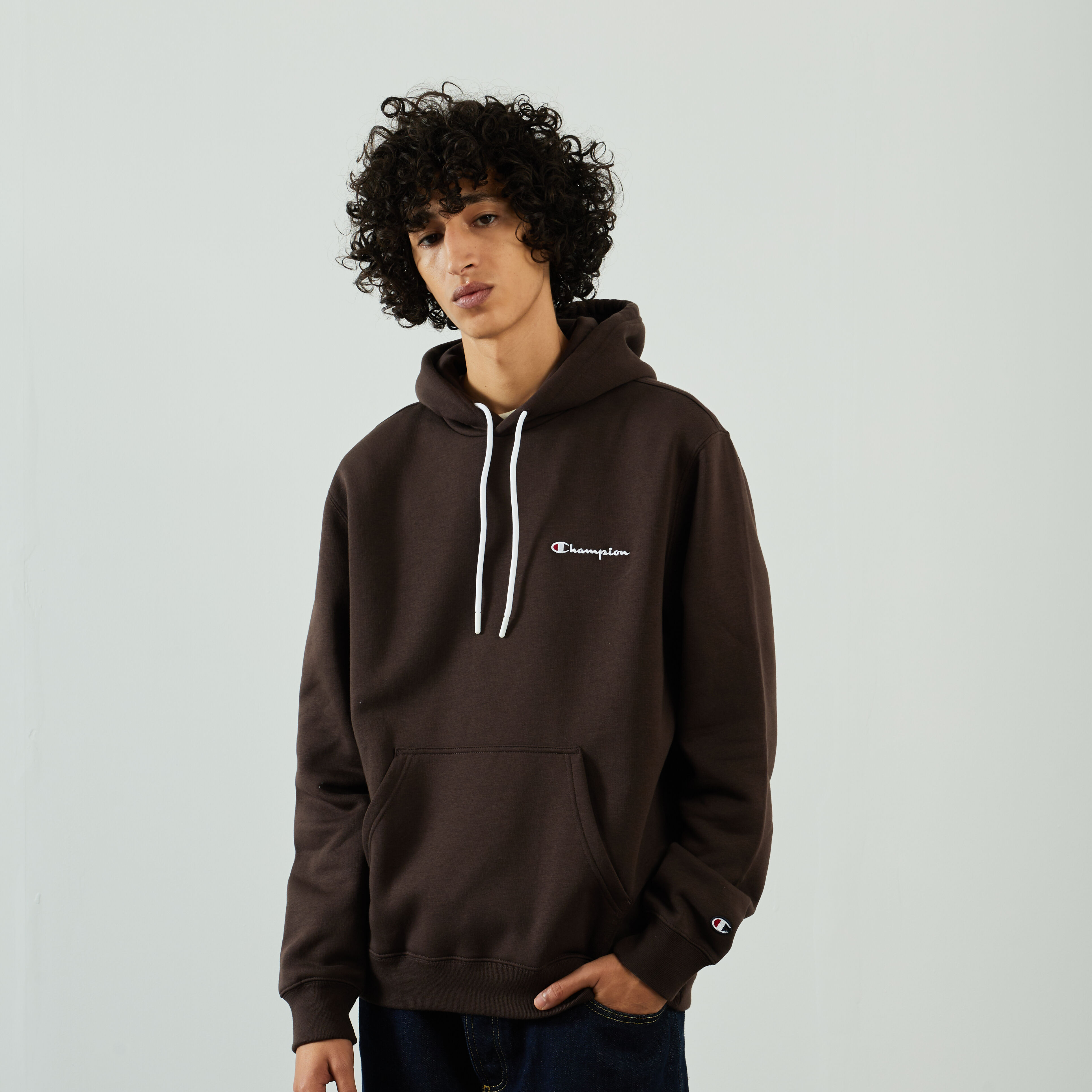 Champion small sale logo hoodie