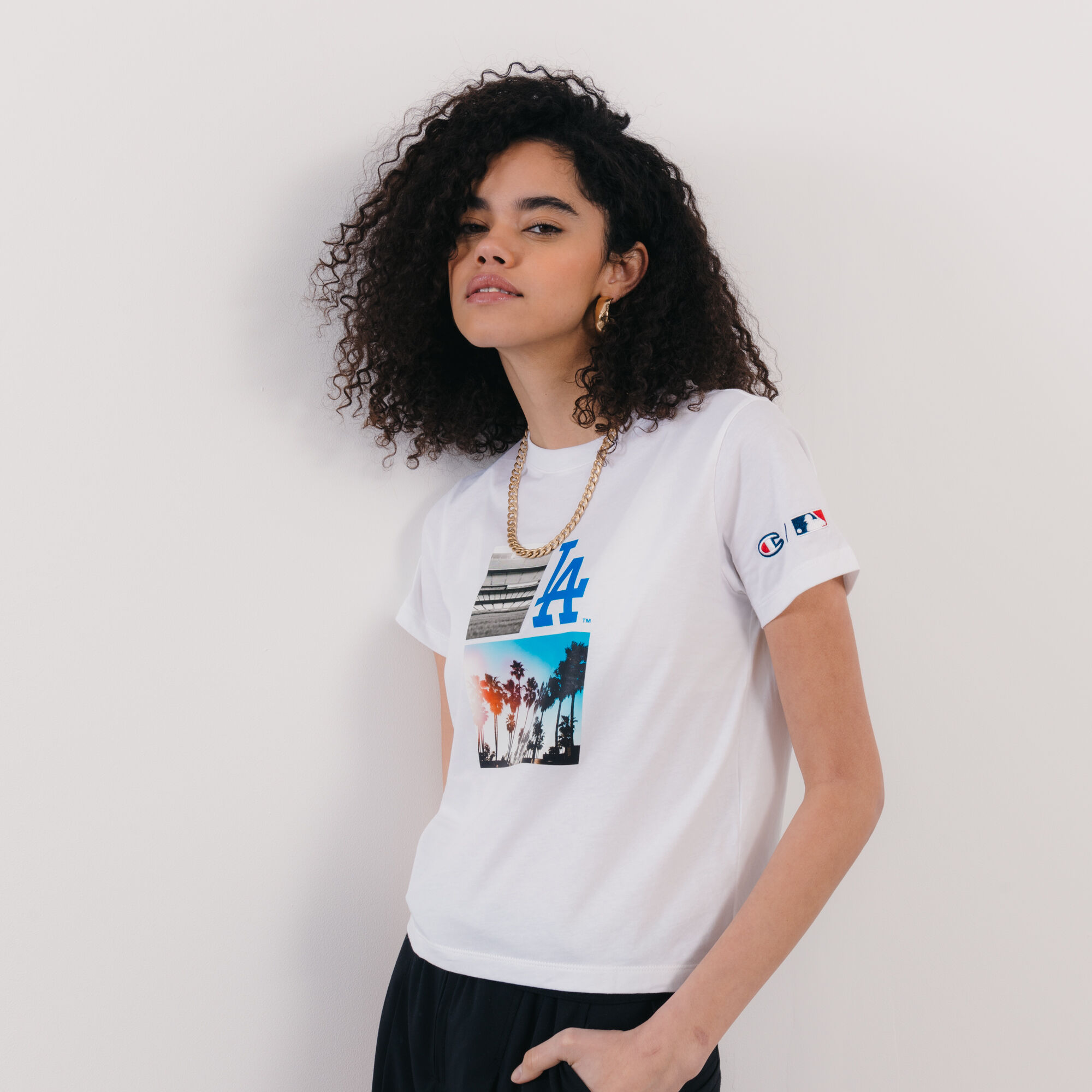 CHAMPION LA DODGERS T SHIRT WHITE MULTI COLOURED T SHIRTS WOMEN