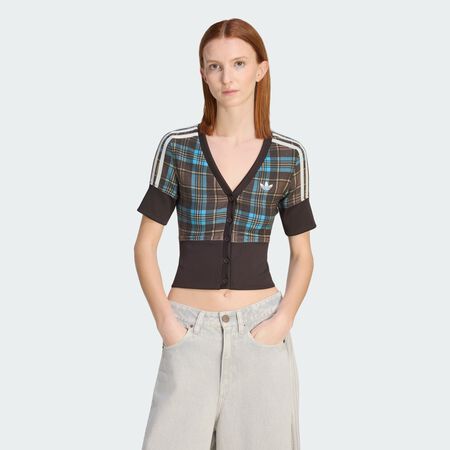 ADIDAS ORIGINALS CHECKED V-NECK SHIRT WITH BUTTONS Multicolor WOMEN