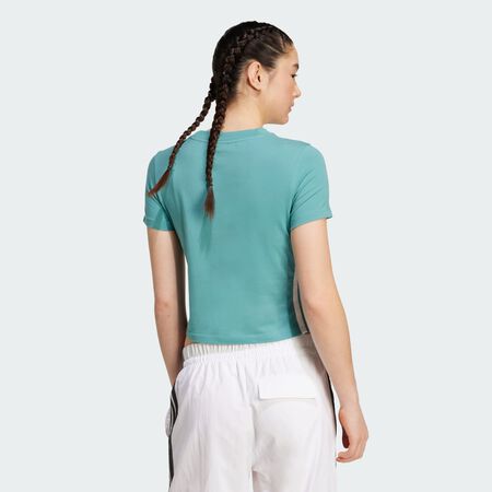 ADIDAS SPORTSWEAR Essentials 3-Stripes Slim Baby Tee Powder Teal / White WOMEN