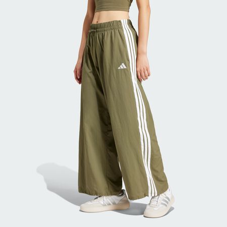 ADIDAS SPORTSWEAR Essentials 3-Stripes Lifestyle Woven Parachute Pants Olive Strata / White WOMEN