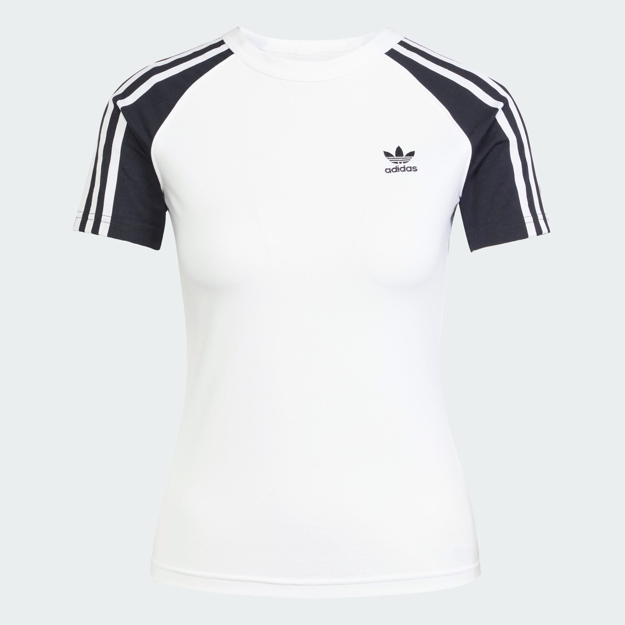 ◆adidas◆ Adicolor 3S Raglan Tee adidas Adicolor 3 Stripe White & Black Slim Raglan T-Shirt