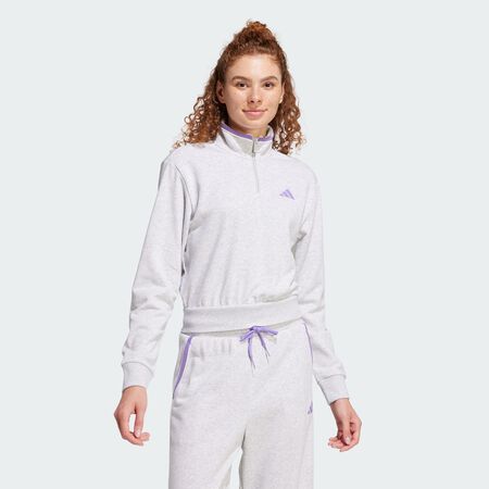 ADIDAS ORIGINALS Essentials Color Pop French Terry Crop Quarter-Zip Track Jacket Light Grey Heather WOMEN