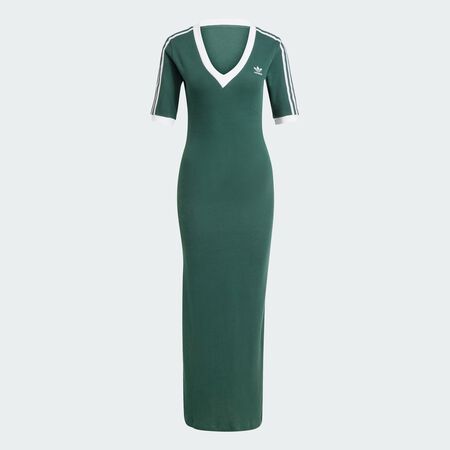 ADIDAS ORIGINALS Adicolor 3-Stripes Knit V-Neck Dress Mineral Green WOMEN