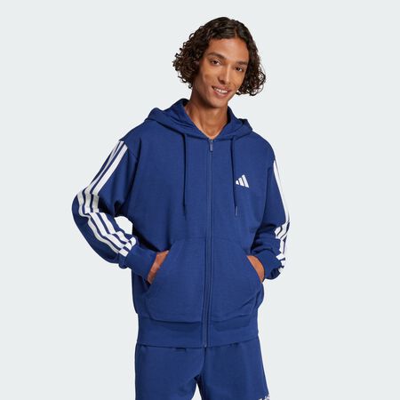 ADIDAS ORIGINALS Essentials 3-Stripes French Terry Full-Zip Hoodie Dark Blue / White MEN