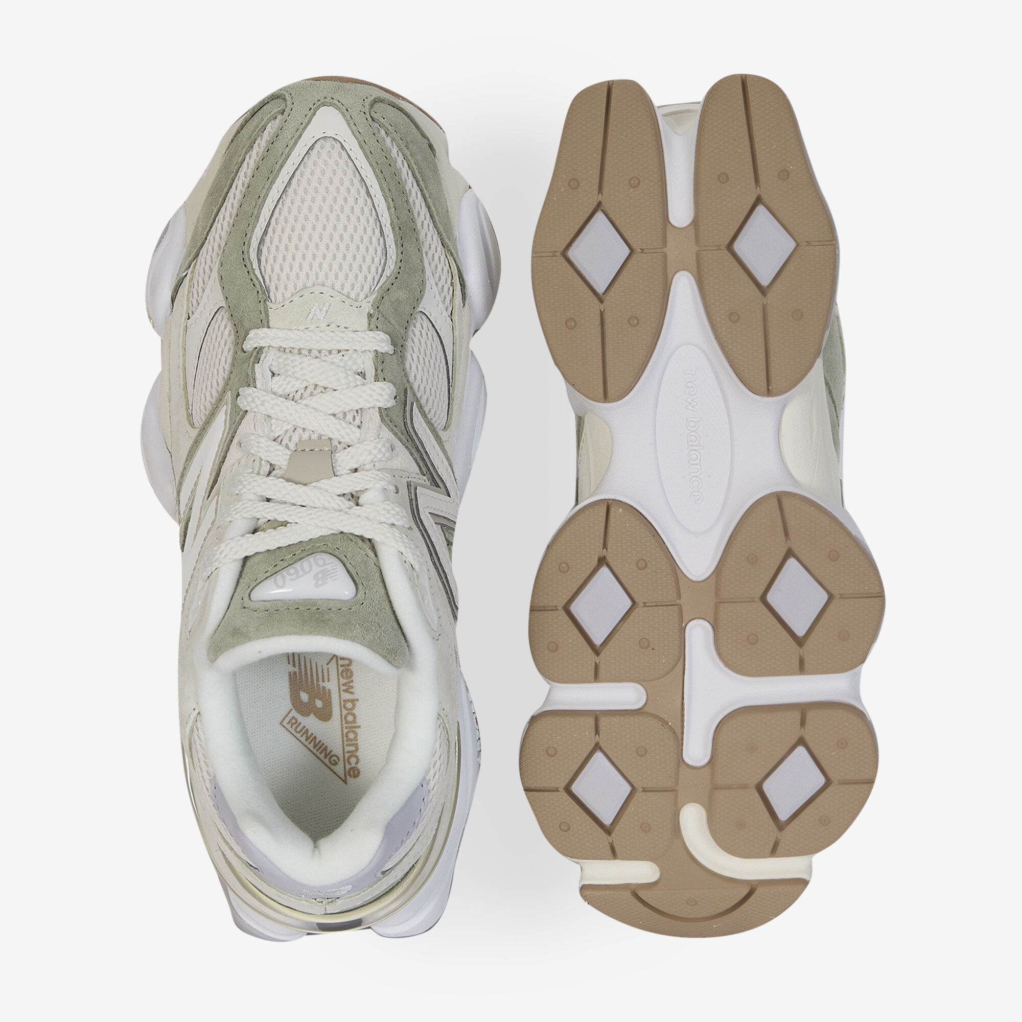 NEW BALANCE 9060 SNEAKERS FEMME - ECRU/VERT - LACETS