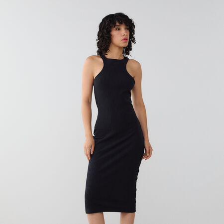 NIKE DRESS MIDI KNIT RIB NOIR FEMME