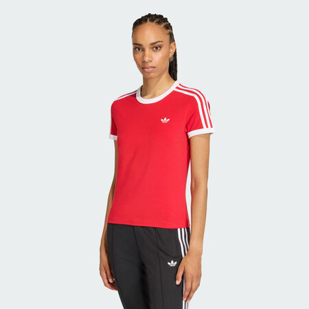 ADIDAS ORIGINALS T-SHIRT SLIM 3 BANDES Better Scarlet / White FEMME