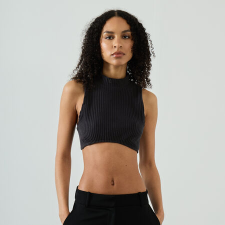 NIKE TANK CROP KNIT RIB NOIR FEMME