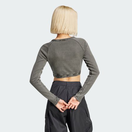 ADIDAS ORIGINALS Ribbed Long Sleeve Crop Top Black WOMEN