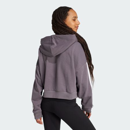 ADIDAS SPORTSWEAR Essentials 3-Stripes French Terry Quarter-Zip Hoodie Grey Strata / White WOMEN