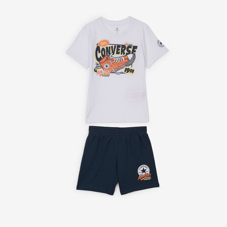 CONVERSE 2 PC SET TEE SHORT SNEAKER BLANC/MARINE BLANC/MARINE TODDLERS