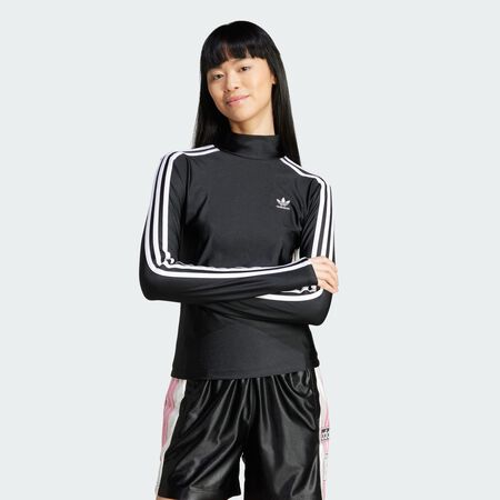 T-shirt manches longues col cheminée 3 bandes Adicolor : Black