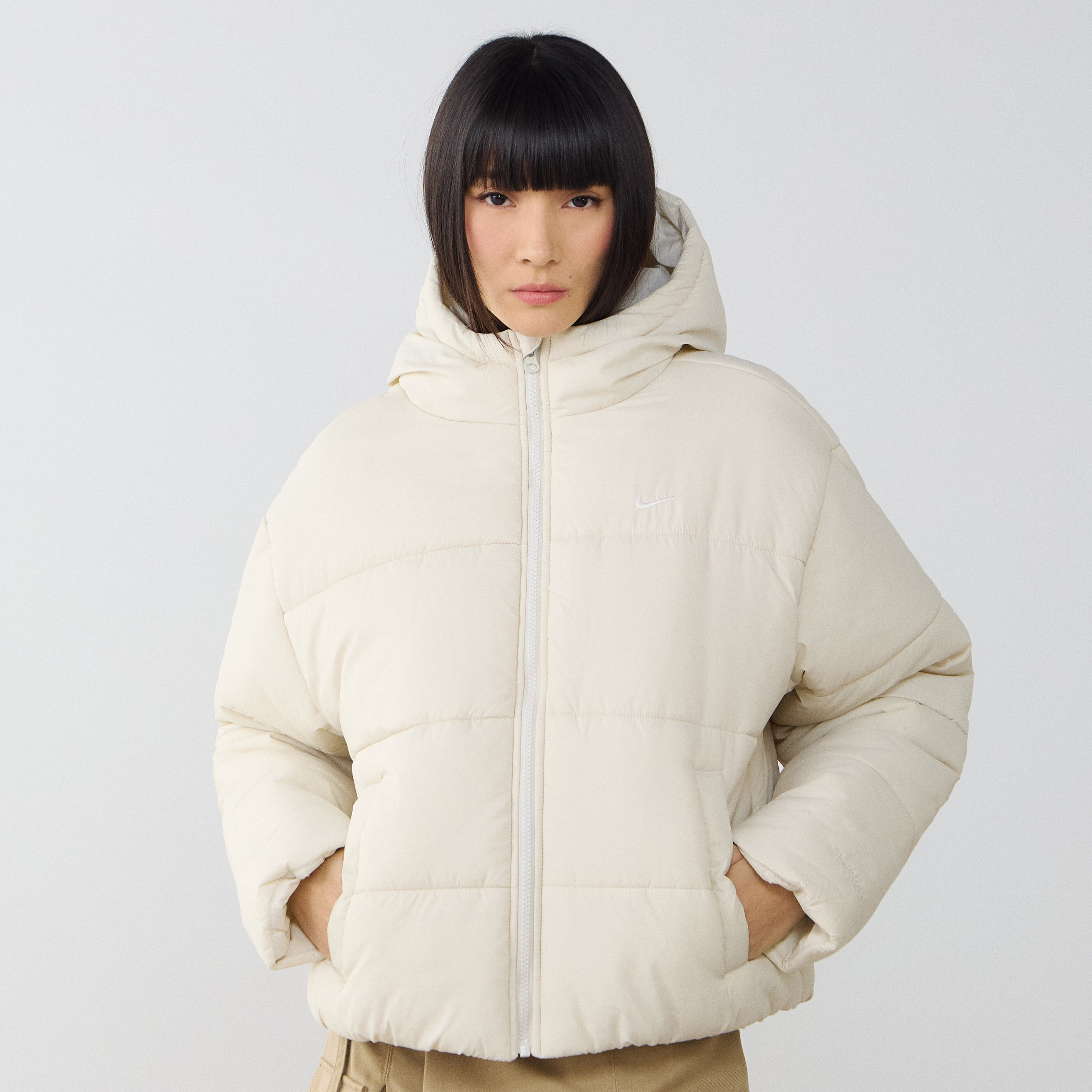 nike patent padded jacket in cream