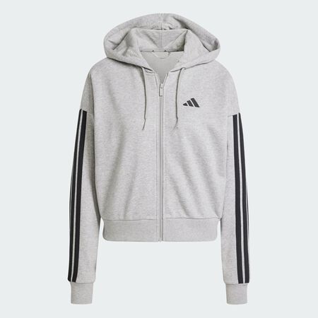 ADIDAS SPORTSWEAR Essentials 3-Stripes French Terry Full-Zip Hoodie Medium Grey Heather / Black WOMEN