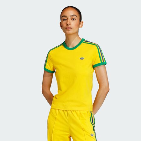 ADIDAS ORIGINALS 3 STRIPES SLIM TEE Eqt Yellow / Green / Collegiate Royal WOMEN