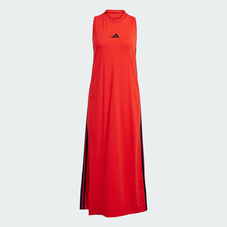 Essentials 3-Stripes Long Racerback Dress : Pure Ruby / Black