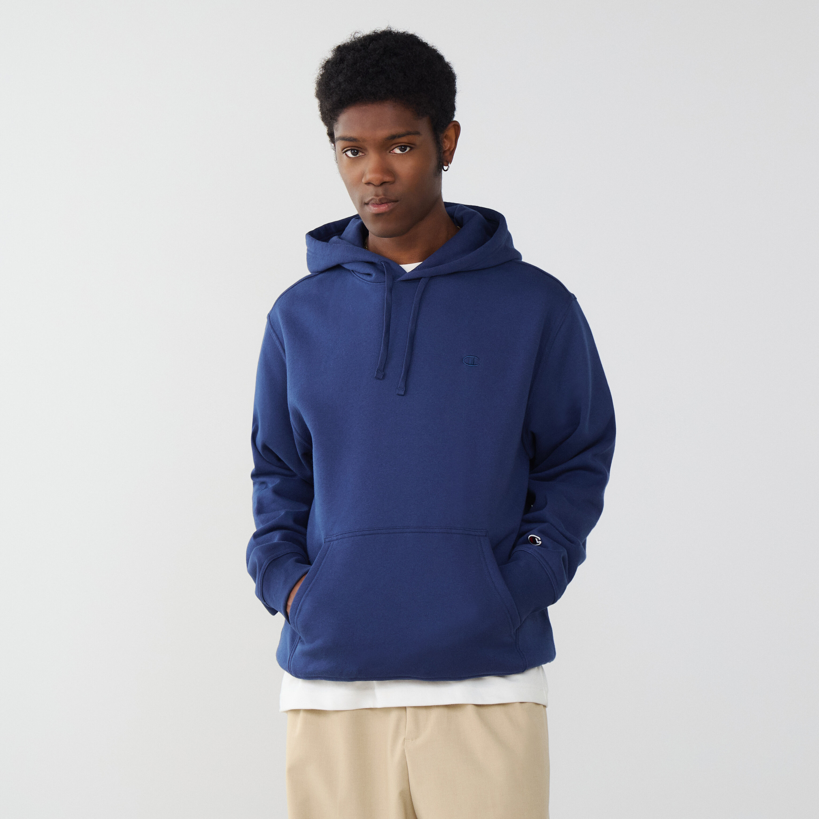 Light blue champion hoodie men top
