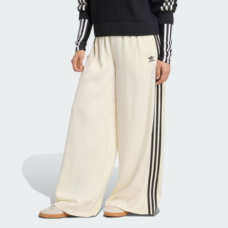 ADIDAS ORIGINALS Adicolor Satin Wide Leg Track Pants Cream White / Black WOMEN