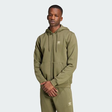 ADIDAS ORIGINALS Trefoil Essentials Full-Zip Hoodie Olive Strata MEN