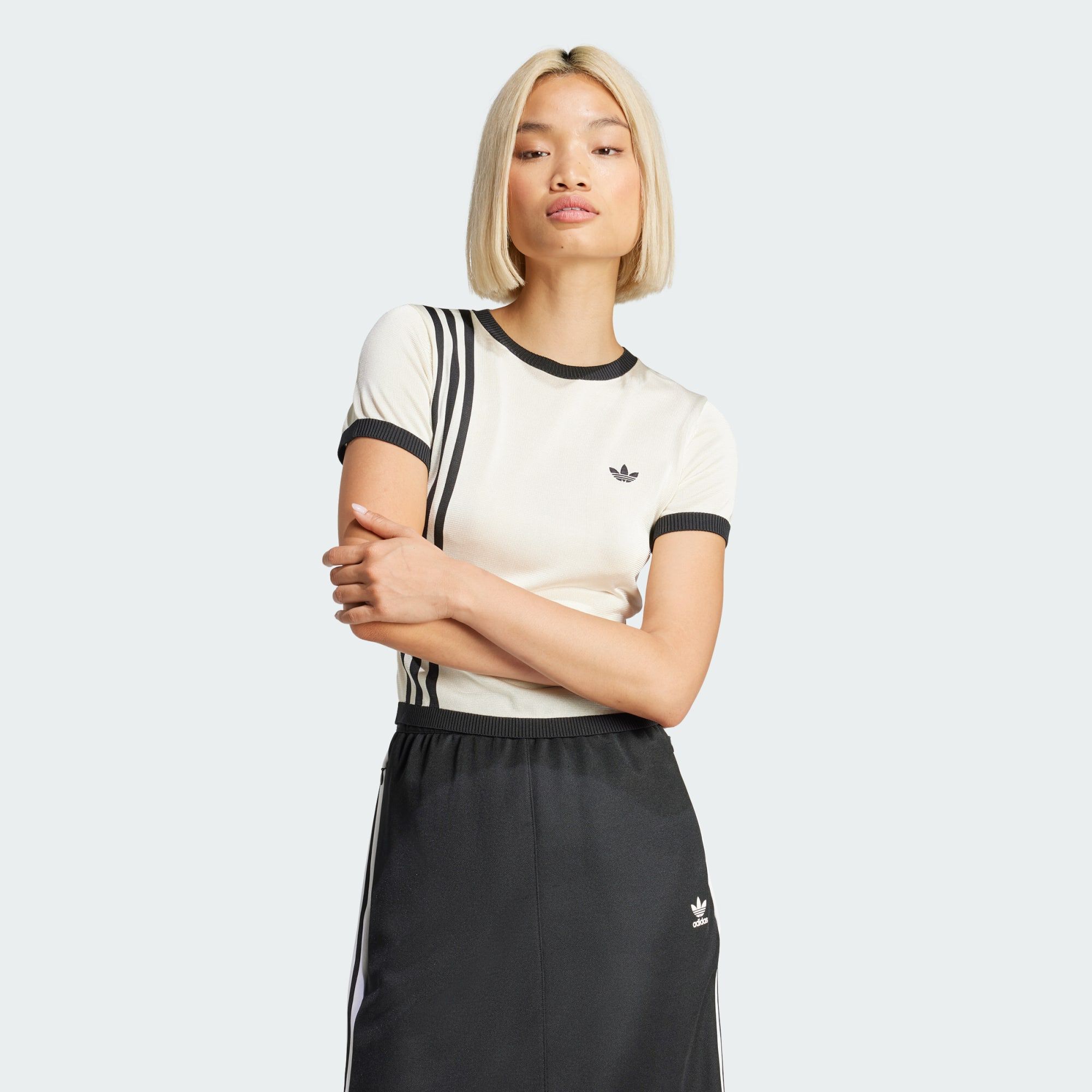 ADIDAS ORIGINALS Knitted 3-Stripes Short Tee Cream White