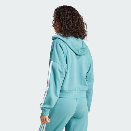 ADIDAS SPORTSWEAR Essentials 3-Stripes French Terry Quarter-Zip Hoodie Powder Teal / White WOMEN