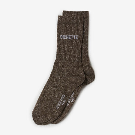 FELI CHAUSSETTES CREW BICHETTE GLITTER BROWN WOMEN