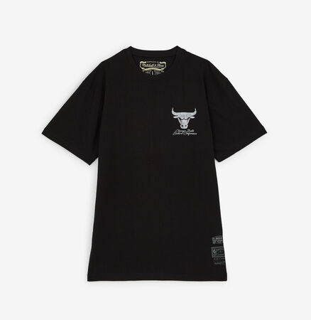 MITCHELL & NESS BULLS SHINY EMB LOGO T-SHIRT NOIR/ARGENT MEN