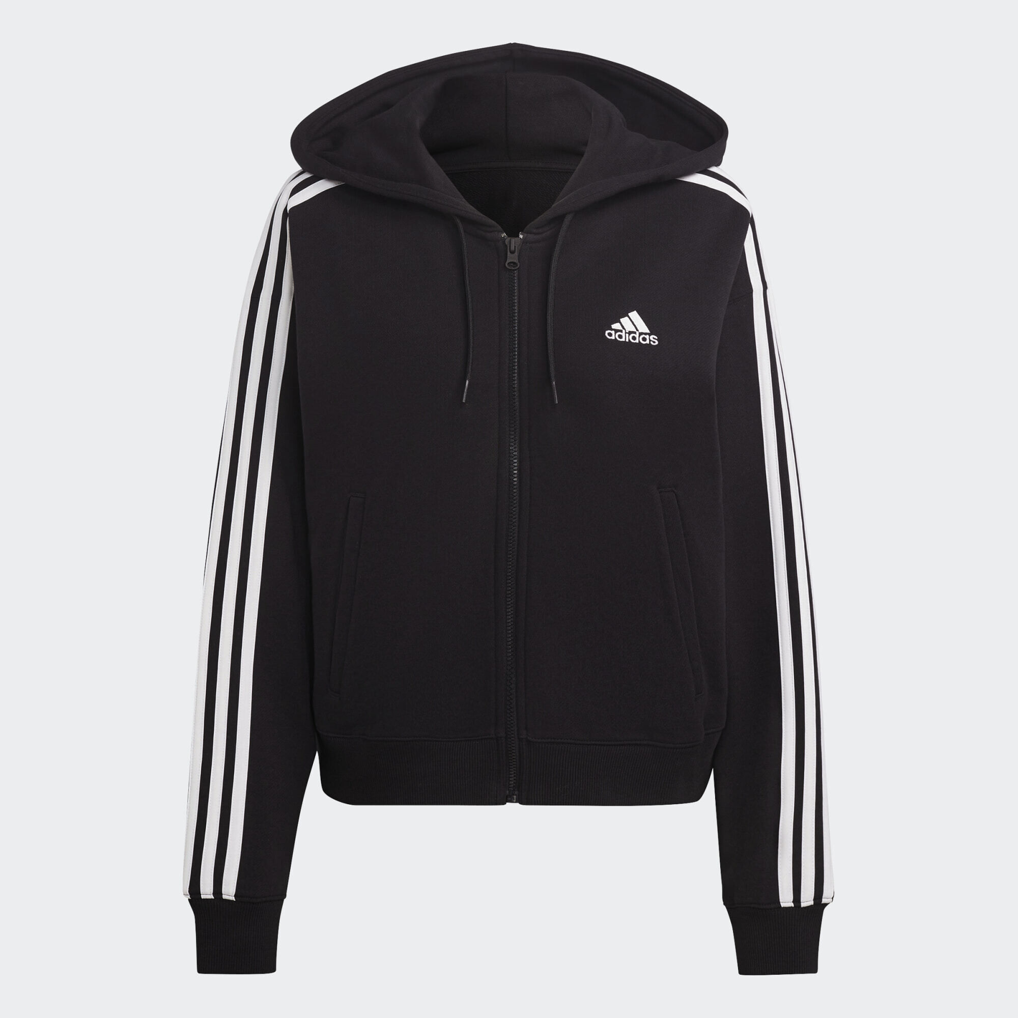 ADIDAS SPORTSWEAR Essentials 3 Stripes French Terry Bomber Full Zip Hoodie Black White SWEATSHIRTS WOMEN Courir