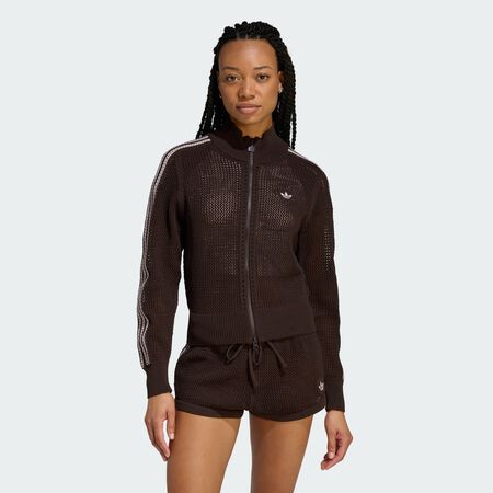 ADIDAS ORIGINALS VESTE DE SURV&Ecirc;TEMENT KNITTED CROCHET FIREBIRD Aurora Coffee FEMME