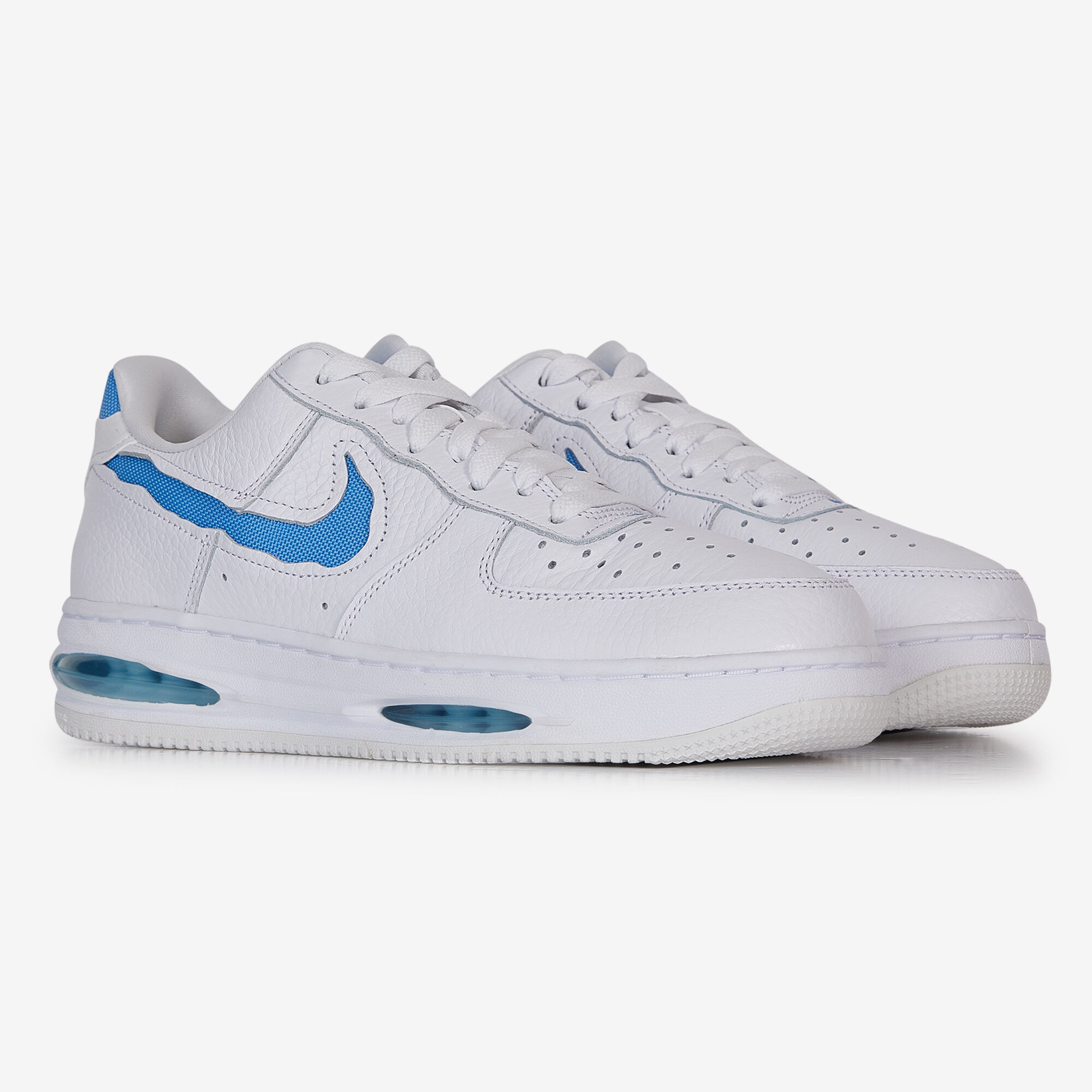 NIKE AIR FORCE 1 LOW EVO SNEAKERS HOMME BLANC BLEU LACETS Courir